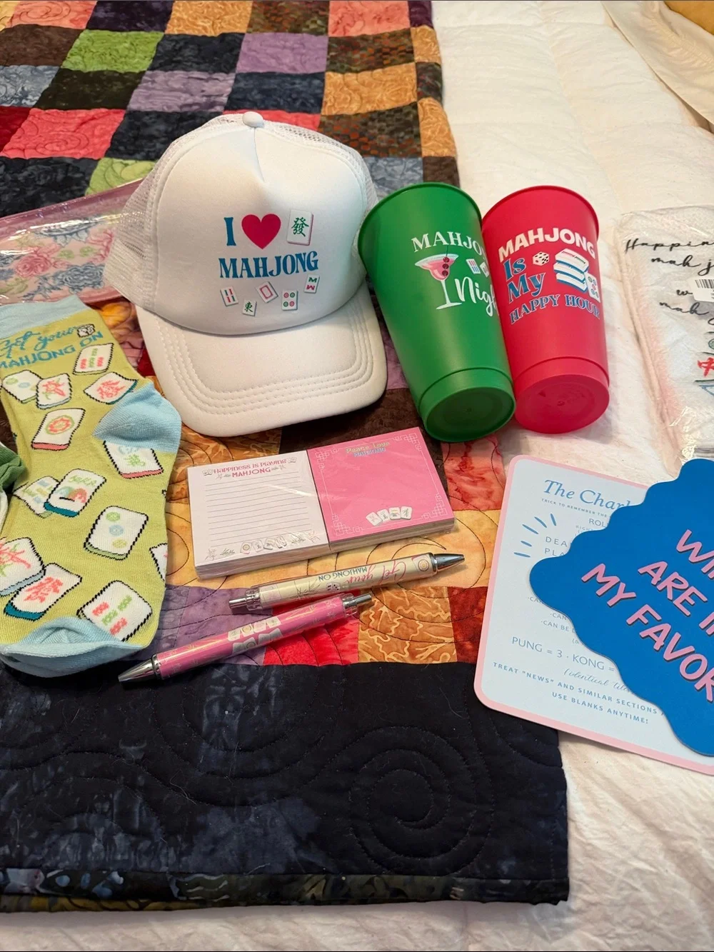 I ♥ Mahjong party Bundle with White Baseball Cap and Mahjong Party Set- 14 items